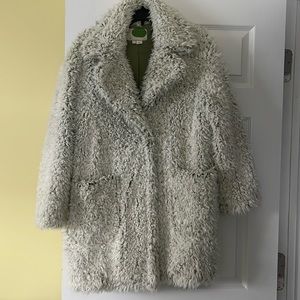 Anthropologie Ivory & Green Sherpa Plush Coat size 8